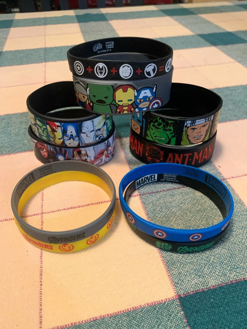 Multiple Avengers rubber bracelets with Ant-Man